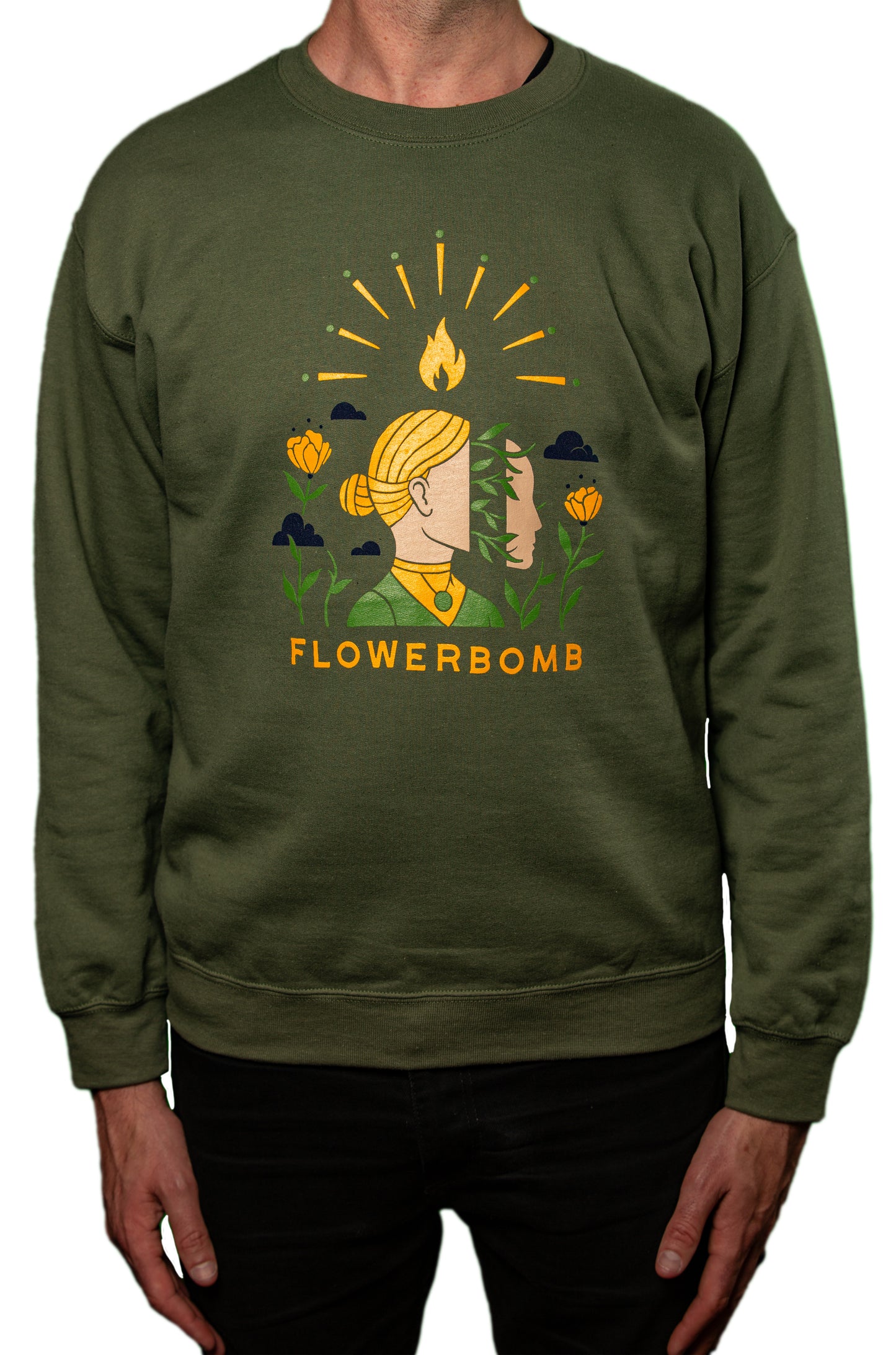 Green Split Face Crewneck